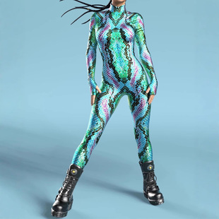 New Hot-Selling Cross-Border One-Piece Bodysuit Colorful Fish Scale Digital Printing Cosplay One-Piece Bodysuit