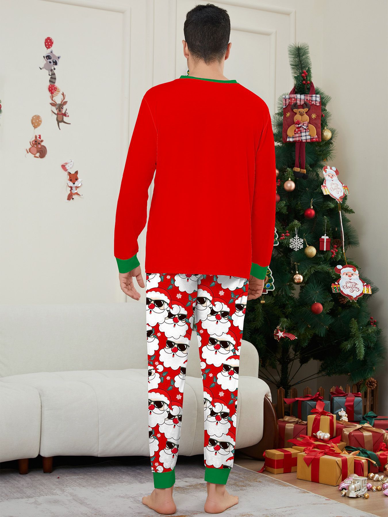 Christmas MerryChristmas family set a family of three or four white beard Santa Claus printed suit_voghion.com