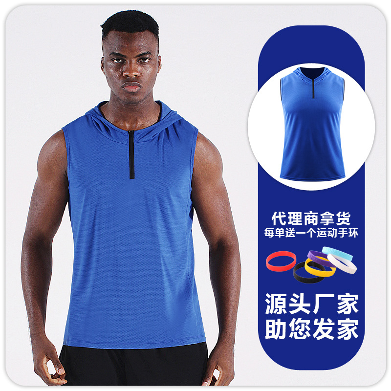 Hombres de verano con capucha cremallera chaleco deportivo chaleco sin mangas ropa de entrenamiento suelta correr baloncesto ropa de secado rápido delgada image 9