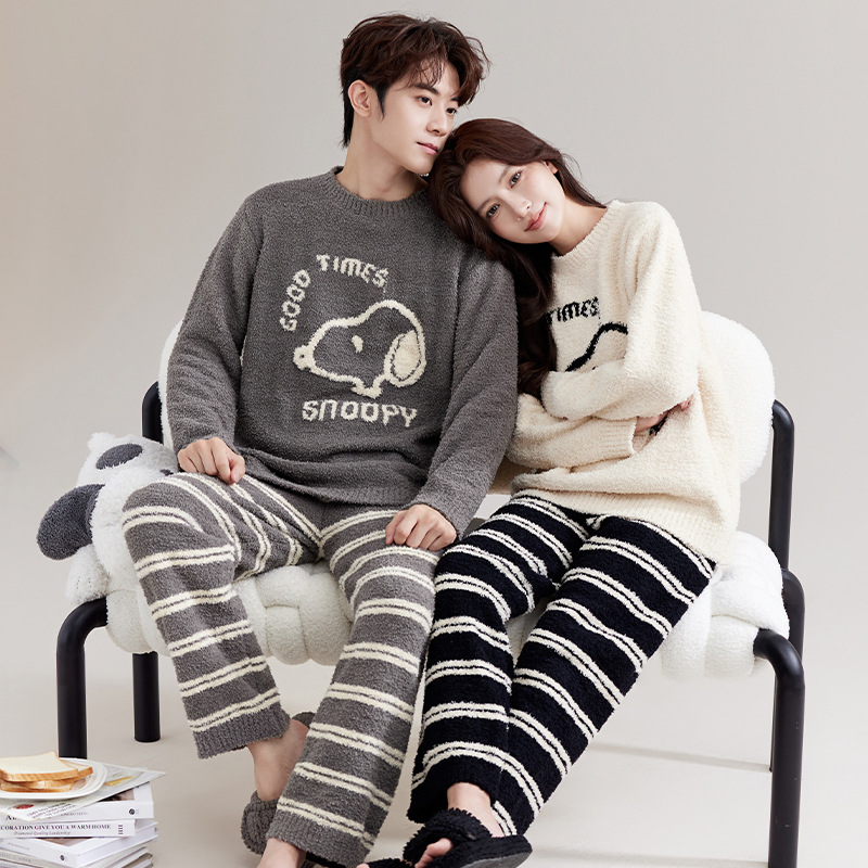 Tweed Style Half-Velvet 2025 Couple Pajamas for Women, Autumn and Winter Sweet Casual Girls and Boys Suits That Can Be Worn Outside