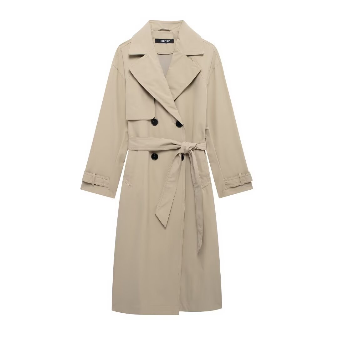 Dameskleding 2024 herfst en winter nieuwe stijl temperament met riem, MIDI windjack_voghion.com