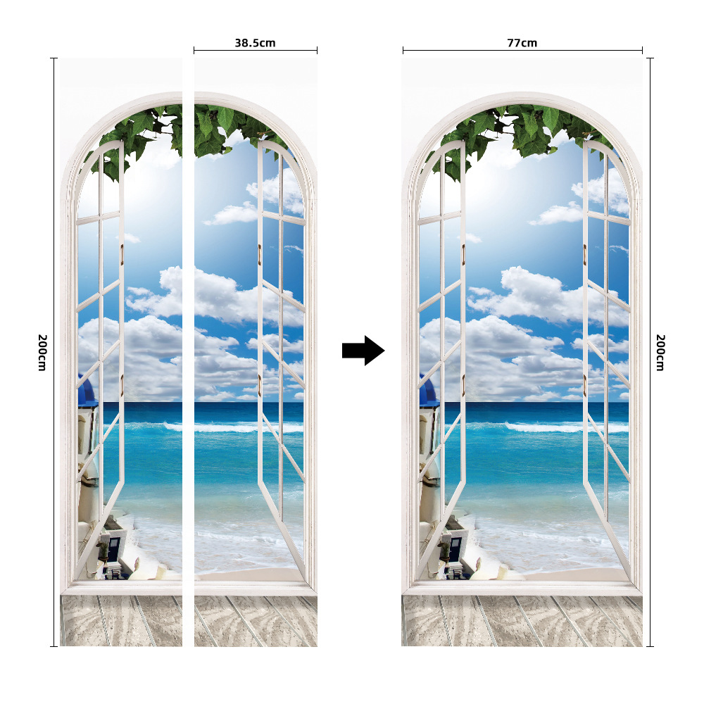 Pegatinas para puertas 3D respetuosas con el medio ambiente, autoadhesivos, fabricantes de origen al por mayor, patrones populares transfronterizos de alta definición, adhesivos para puertas impermeables, a prueba de aceite y antiincrustantes