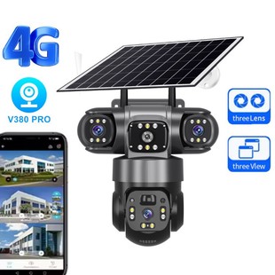 Ql22 True Three-Eye Three-Screen 360-Degree Wireless Smart Wifi/4G Solar Camera Monitoring Gun and Ball Integrated