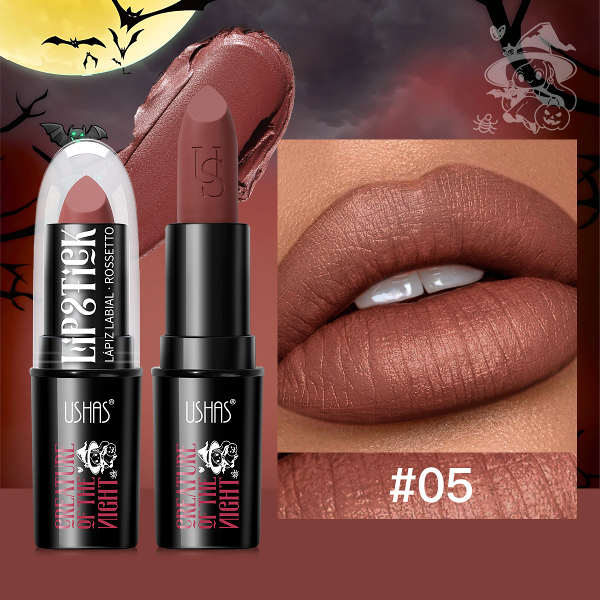 USHAS transfronterizo Amazon comercio exterior lápiz labial de Halloween impermeable y duradero lápiz labial mate maquillaje brillo de labios image 11