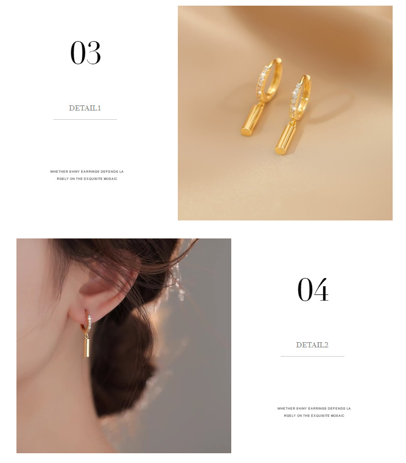 Copper Ear Needle Material 1 Pair Simple Style Geometric Plating Copper Zircon Drop Earrings