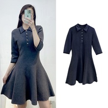 法式女装秋季新款优雅时尚针织短裙气质收腰修身短袖套头连衣裙女