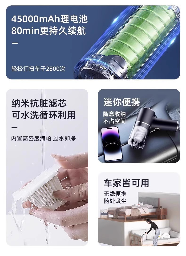 Handheld Vacuum Cleaner New Wireless Charging Car Home Small Multi-Functional Portable Car High-Power Dual-Purpose