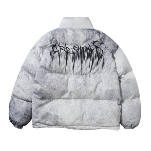 Qihong Clothing Club American Retro Fashion Graffiti Splash Ink Vertical Collar Niche Casual Autumn and Winter Warm Jacket Cotton Coat for Men and Women