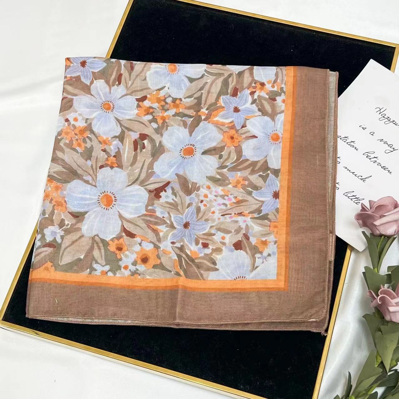 60g Weight Kerchief Classification Daily Occasion cotton and linen Material Flower Pattern Summer Season Women's Gender IG Style Style Women's IG Style Flower Cotton And Linen Kerchief 76