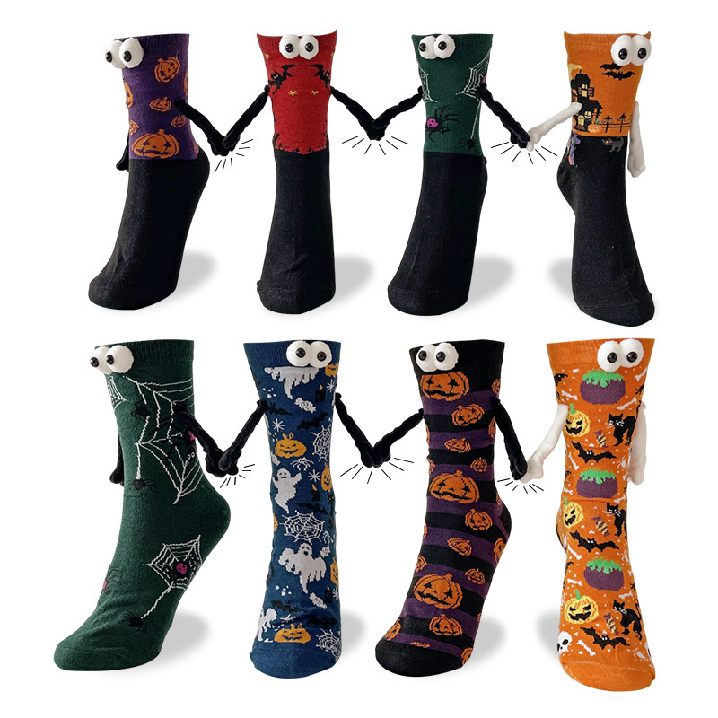 Christmas Socks Amazon Cross-Border Eyes Holding Hands Socks Couples Holding Feet Halloween Socks Magnet Sports Socks