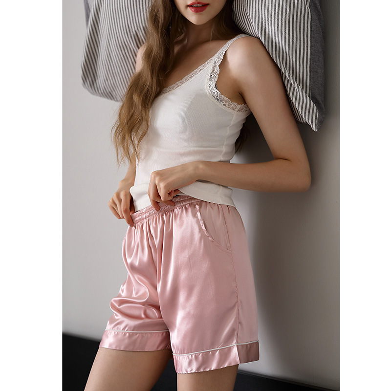 Ice Silk Pajamas Women's Summer Mid-Low Waist Thin Satin Five-Point Pants Simulated Silk Loose Wearable Sports Shorts