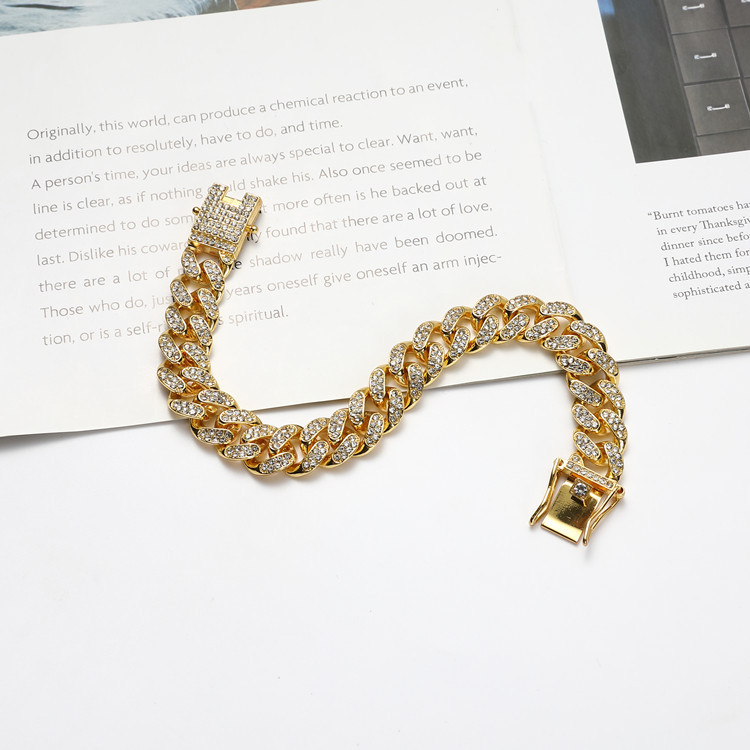 Collana con catena cubana hip hop unisex con diamanti pieni, collana con bracciale stile stesso per uomo e donna, gioielli da strada_voghion.com