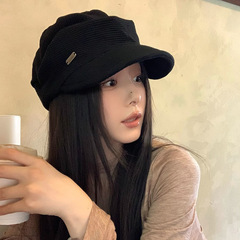 2025新款~日系小铁标灯芯绒鸭嘴贝雷帽女秋冬百搭显脸小八角帽子