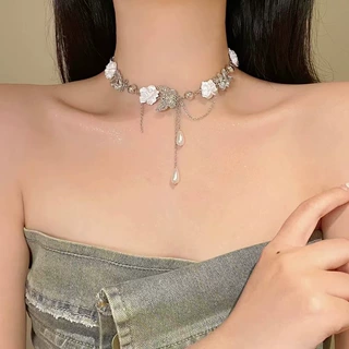 花朵蝴蝶碎石流苏项链女轻奢小众个性甜酷高级感锁骨链颈链