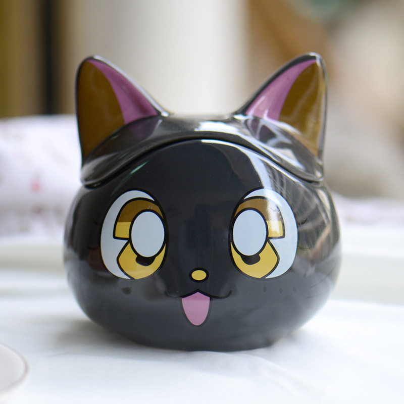 Cute taza de cerámica felina cool estilo japonés con taza de agua con tapa creativa super lindo caricatura felina cool taza de marca