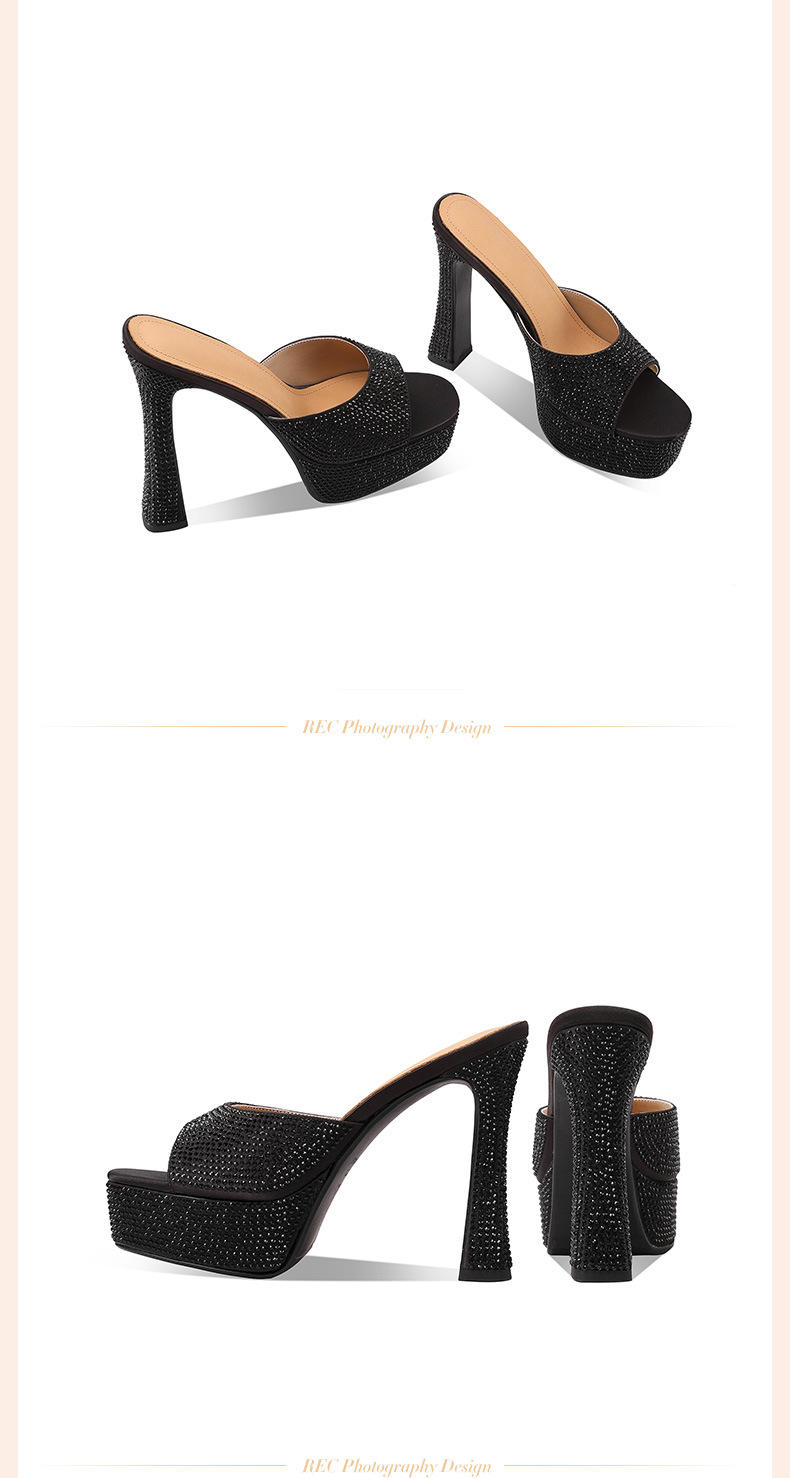Sandal cao gót nữ đính đá platform quai một dây gót dày — đen chi tiết 3