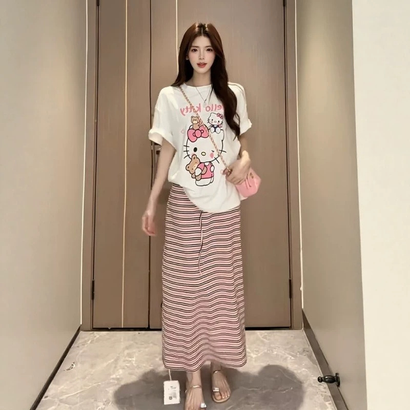 Hello Kitty short-sleeve T-shirt for women, 2026 summer new style, loose fit, plus size, for plus-size women Hello Kitty short-sleeve T-shirt for women, 2026 summer new style, loose fit, plus size, for plus-size women