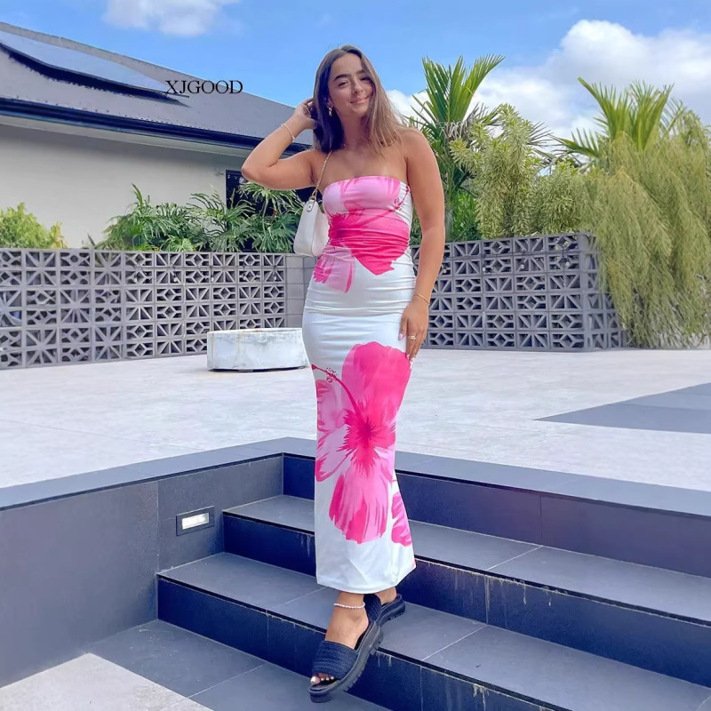 Printed Sleeveless Waist Cinching Dress for Women