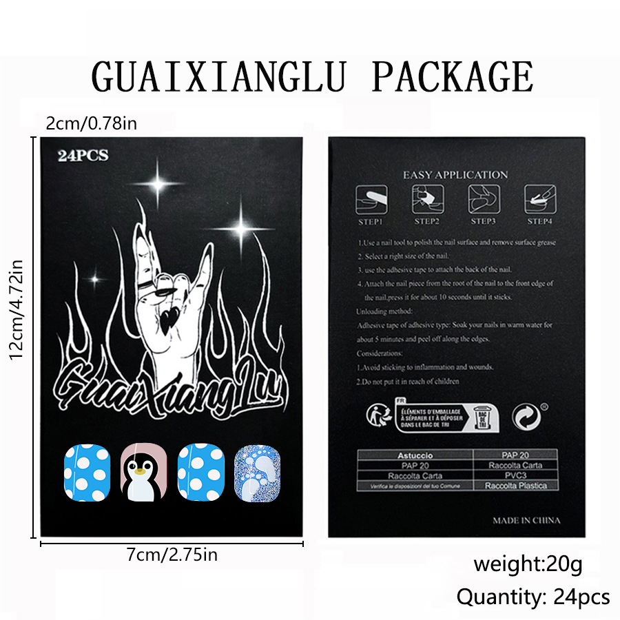 Adesivo per manicure natalizio ovale corto scintillante, glitter, pinguino stupido, fiocco di neve, staccabile, armatura da indossare, 24 pezzi_voghion.com