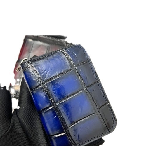 Tarjetero de piel de cocodrilo nuevo al por mayor 2025, unisex, de cuero genuino, con cremallera, tipo acordeón, monedero de piel de cocodrilo, estuche para tarjetas.
