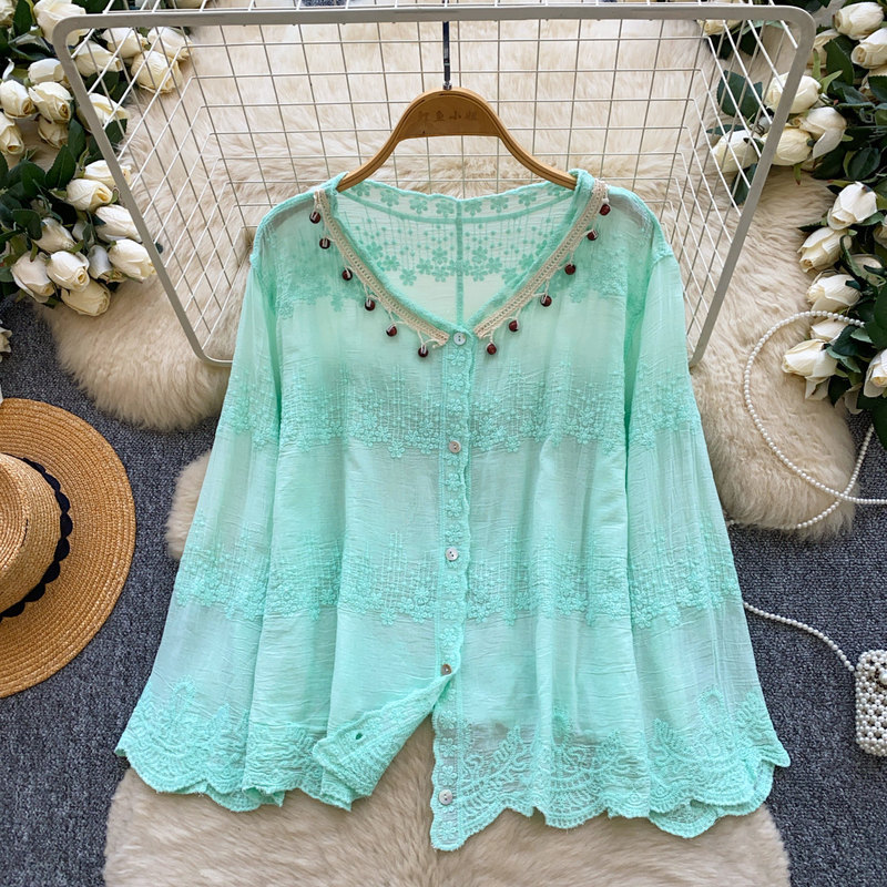 Carefully Selected 2026 New Summer Beaded Embroidered Lace Shirt for Women, Autumn Long-Sleeve Loose Slimming Cardigan with a Stylish Look Carefully Selected 2026 New Summer Beaded Embroidered Lace Shirt for Women, Autumn Long-Sleeve Loose Slimming Cardigan with a Stylish Look