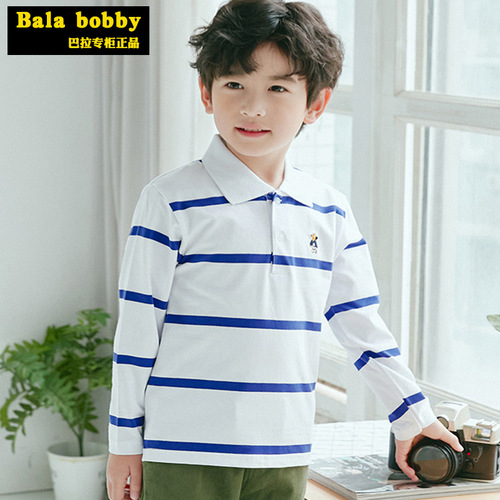 bala children girls boys T-shirt long-sleeved spring and autumn POLO shirt large, medium and small children 100 pure cotton long-sleeved stripes