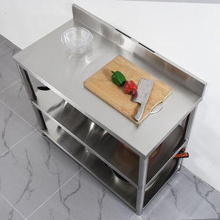 Stainless Steel Storage Console Workbench Three-Layer Thickened Storage Microwave Oven Shelf Kitchen Storage Table Shelf