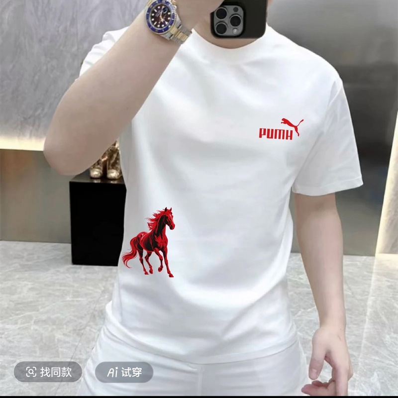 Year of the Horse Red Breathable Short-Sleeve T-Shirt, Fashionable Plus Size, Casual, Comfortable, Versatile, Slim Fit, Round Neck, Printed