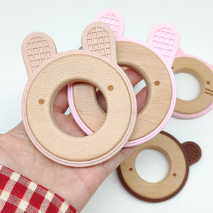Ins New Baby Products Cartoon Wooden Toy Children's Grinding Bar Food Grade Silicone Baby Teething Wholesale