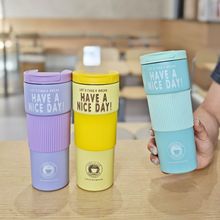 跨境专卖简约不锈钢咖啡杯带硅胶套真空水杯高颜值精美礼品杯批发