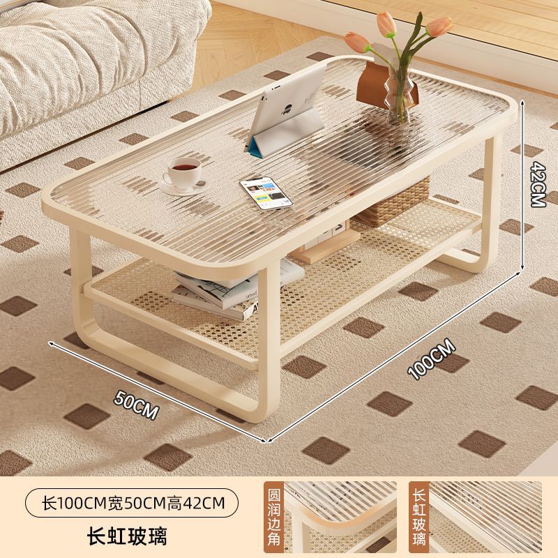 Mesa de té de vidrio sala de estar doméstica 2025 nueva mesa de lujo ligera y alta sensación de estilo crema de viento pequeño balcón mesa de té