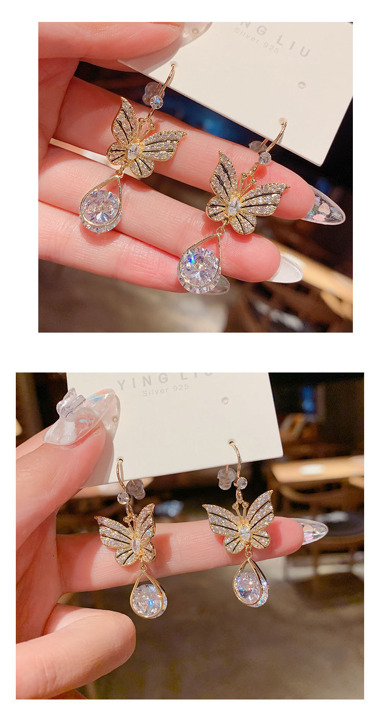 Fashion Butterfly Alloy Plating Inlay Zircon Women's Drop Earrings 1 Pair display picture 2