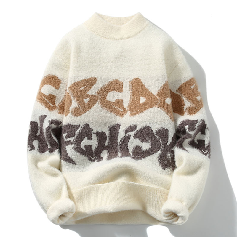 Ανδρικά Ρούχα Πλούσιο και χοντρό πουλόβερ με στρογγυλή λαιμόκοψη για άνδρες φθινόπωρο και χειμώνα, φετινό νέο ανδρικό casual ζεστό πλεκτό πουλόβερ με κάτω μέρος πουκάμισου_voghion.com