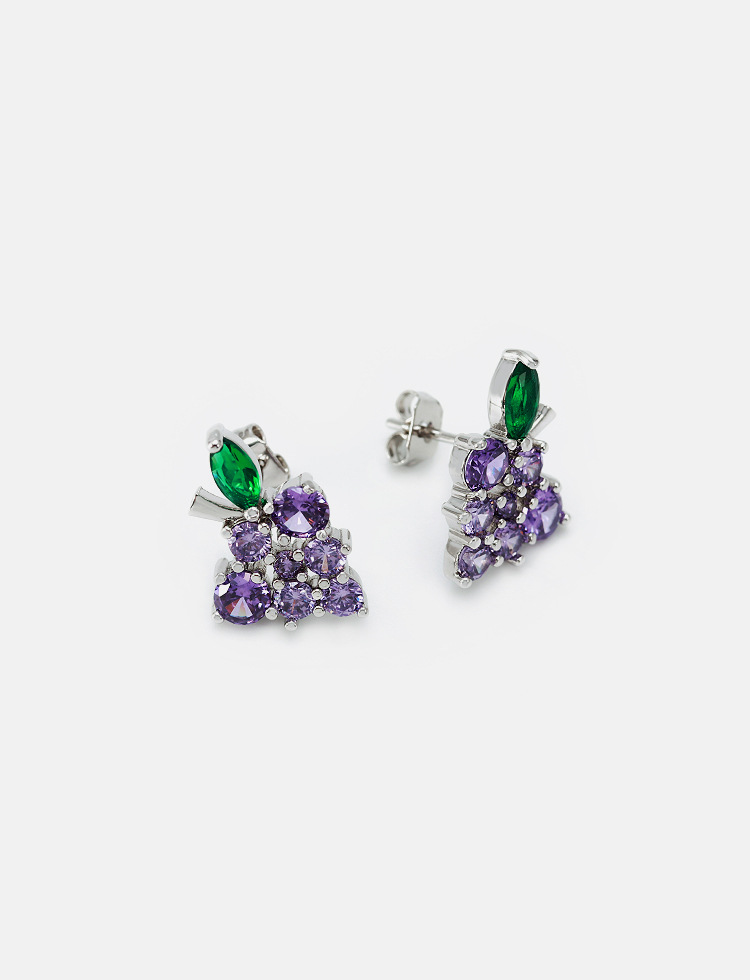 Cute Gold-plated Zircon Grape Earrings Wholesale display picture 7