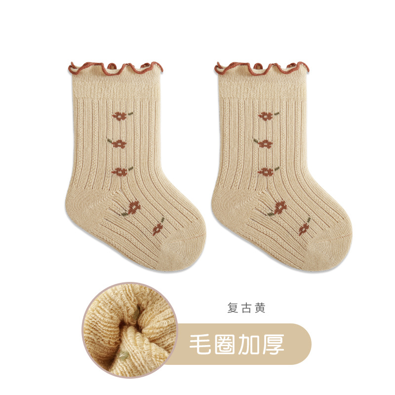 2023 invierno nuevo bebé niñas calcetines engrosados Terry cálido bebé calcetines princesa encaje niñas media pantorrilla Calcetines