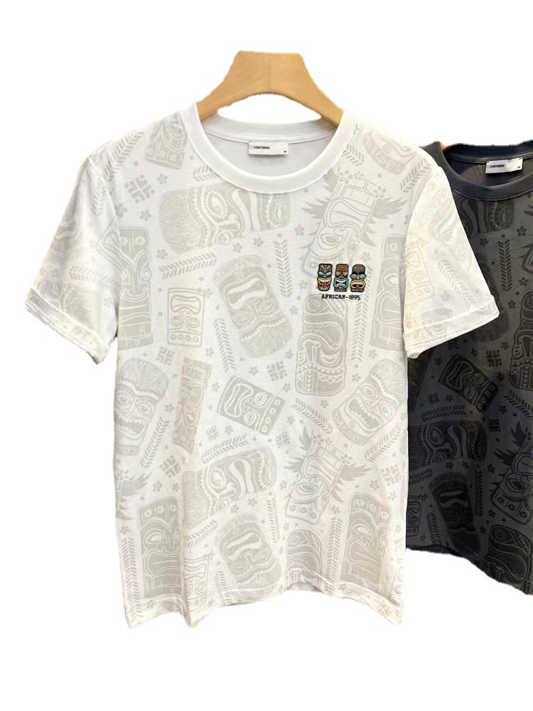 Short sleeved T-shirt, men's full body printed trendy brand slim fit embroidered cotton t-shirt, youth high-end 2023_voghion.com