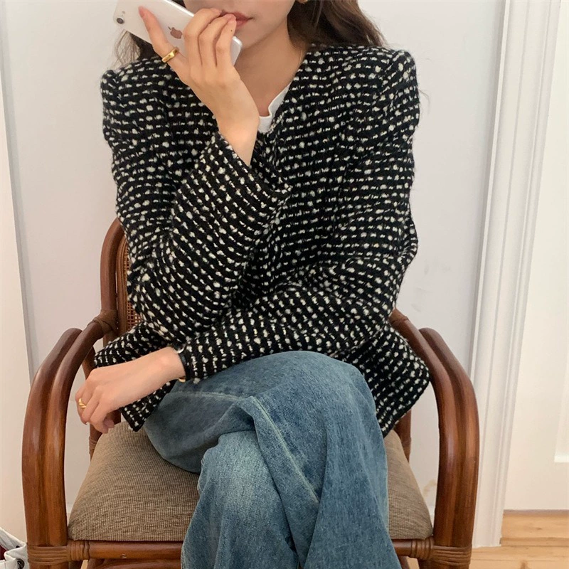 Весенняя ретро-шерстяная короткая куртка, 25 лет, круглый воротник, стиль Chanel, высококачественный стиль