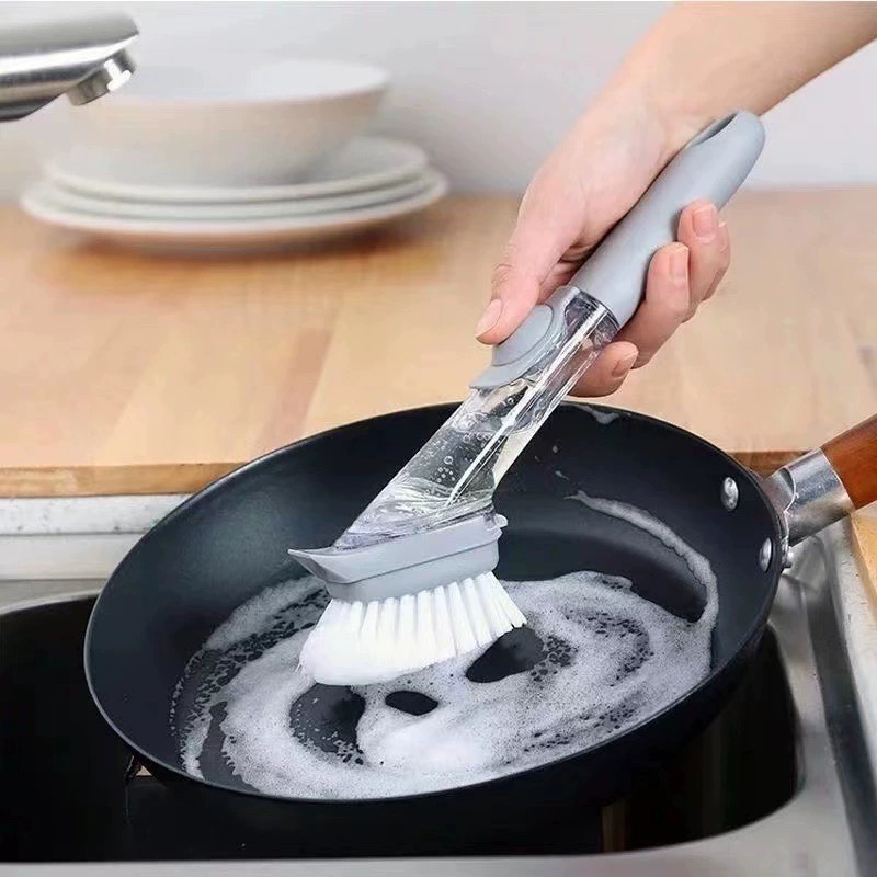 Lazy long-handled liquid-added pot brush kitchen pot brush automatic…