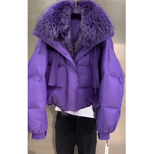 23758 Dai Meiyuan 2025 Winter New Korean Style Purple Hooded Fur Collar Cotton Outwear Loose Slimming Look Outwear