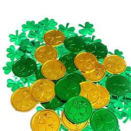 跨境爱尔兰节三叶草金币圣帕特里克节绿叶币游戏筹码节日派对礼品