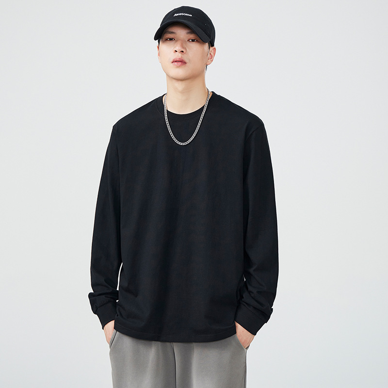 Lktmメンズ # 純綿長袖tシャツメンズ丸首ゆったり潮日系インナーカジュアル上着プルオーバー|undefined