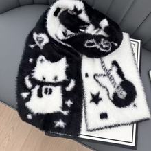 新款秋冬季可爱黑白色小猫围巾女水貂绒不掉毛轻奢高级感保暖围脖