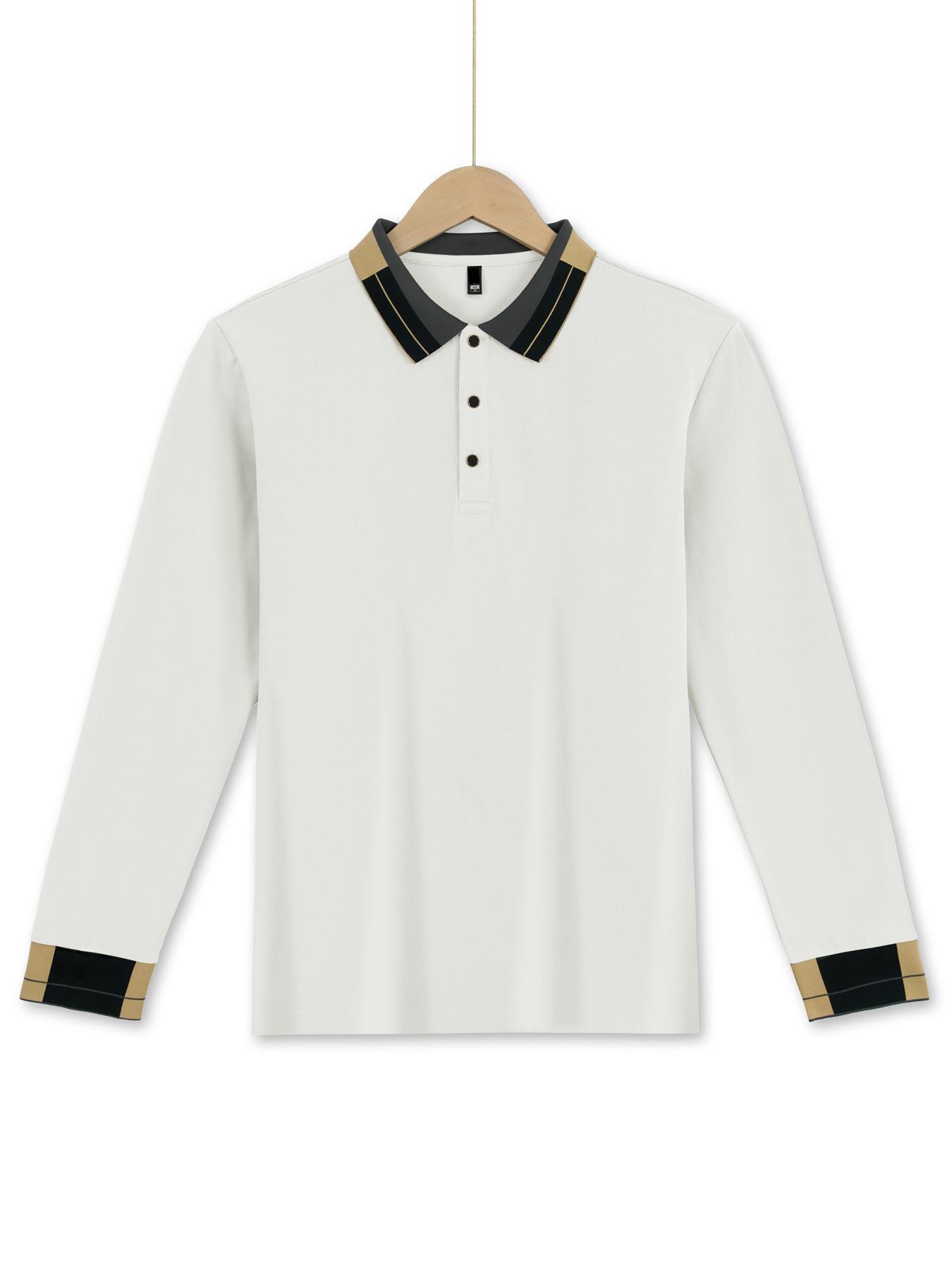 Cross-Border European And American Long Sleeve Turn-Down Collar Men's T-Shirt Waffle Solid Color Button Casual_voghion.com