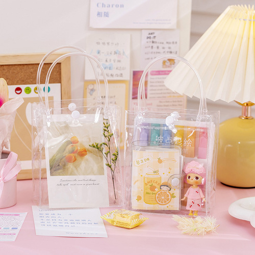PVC transparent handbag wholesale simple snap gift souvenir milk tea packaging waterproof plastic hand bag