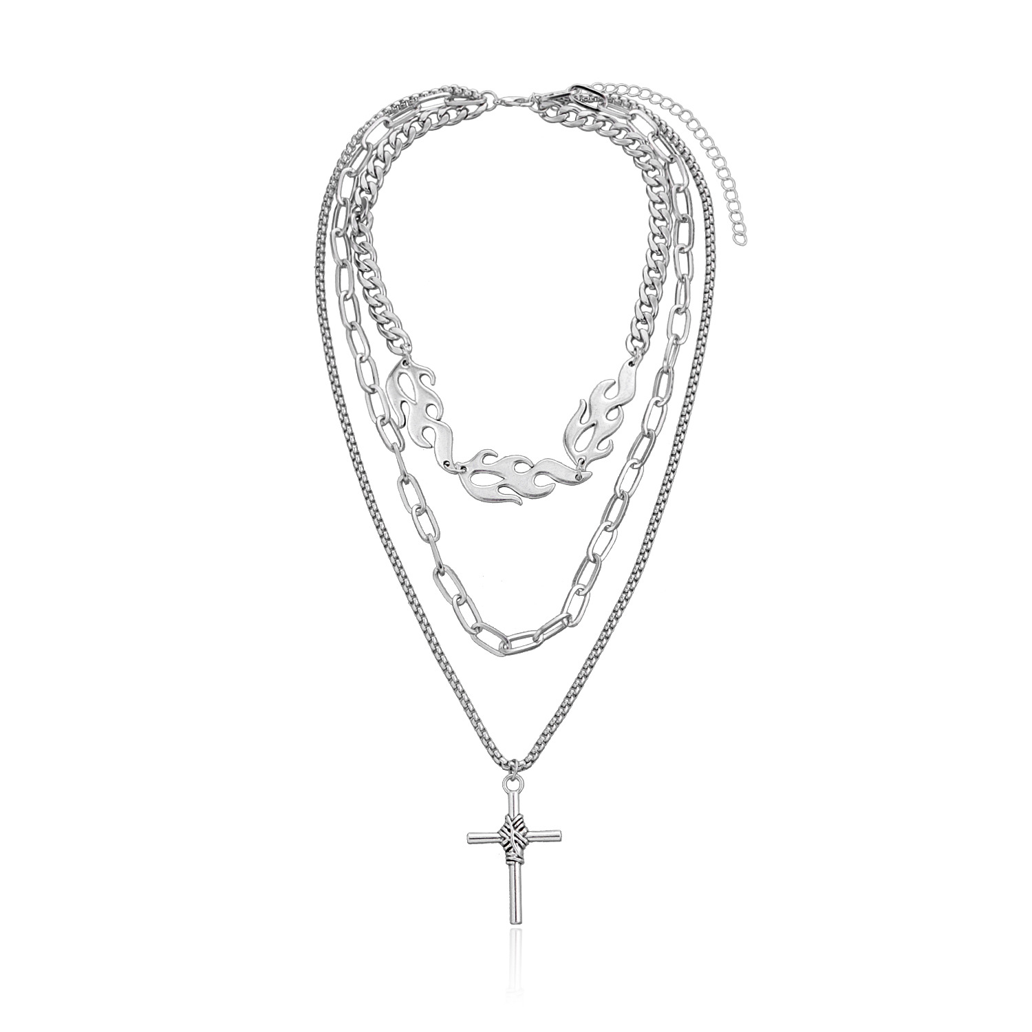 European And American Jewelry Hip-hop Multi-layer Flame Necklace Cross Pendant Female Fashion Necklace