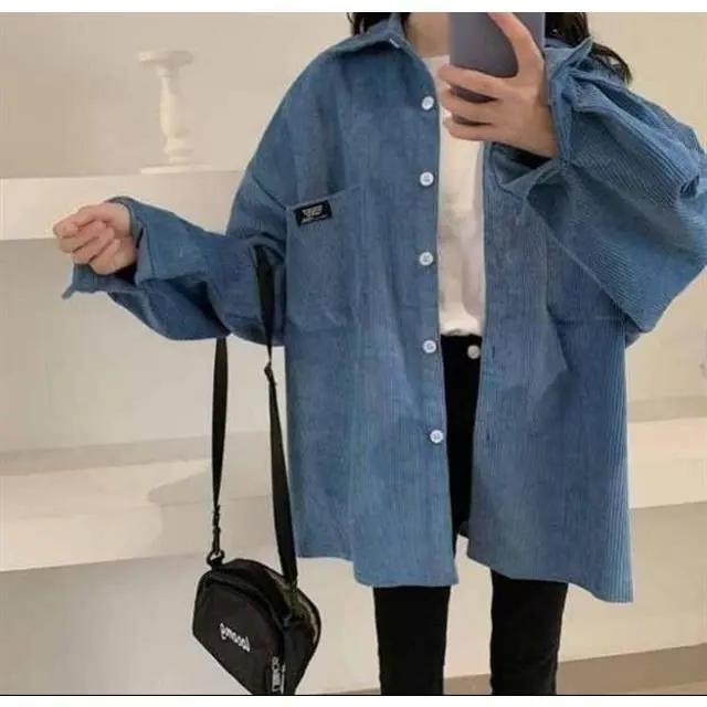 Corduroy Shirt Women's Long-sleeved 2024 Autumn New Design Sense Korean-style Hong Kong-style Retro Loose Shirt Thin Jacket
