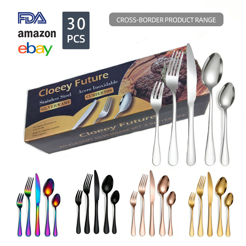 Cross-Border 1010 Stainless Steel Cutlery 30-Piece Set Steak Knife, Fork, and Spoon Set Hotel Restaurant Western Cutlery Set Cross-Border 1010 Stainless Steel Cutlery 30-Piece Set Steak Knife, Fork, and Spoon Set Hotel Restaurant Western Cutlery Set