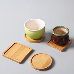 クロスボーダー竹製コースター食事長方形異形多サイズ茶コースター植木鉢マット円形DIYコースターロゴ
