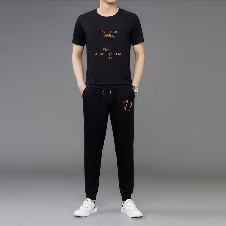 The Same Style of Casual Sports Suit for Men, Korean Style Trendy Slim-Fit Embroidered Short-Sleeved Suit