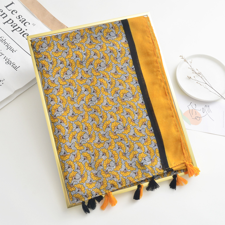 2021 verano nuevo algodón y lino Toalla de playa hoja de impresión viajes vacaciones protección solar bufanda hembra cáñamo aire acondicionado chal